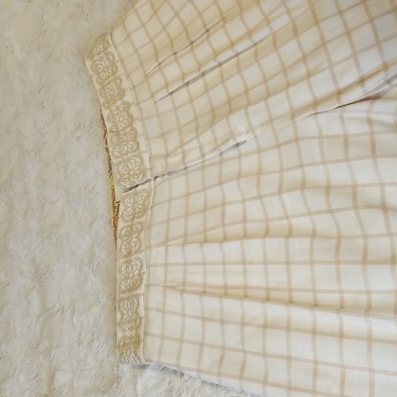 Anthropologie Elevenses Pants Womens Size 10 Wide Leg Cream Plaid Linen - Picture 6 of 14